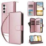 For Samsung Galaxy S25 FE 5G Nine-card Slots Zipper Wallet Bag Leather Phone Case(Rose Gold)