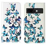 For Google Pixel 9a Colored Drawing Marble Pattern Leather Phone Case(Little Blue Butterflies)