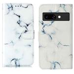 For Google Pixel 9a Colored Drawing Marble Pattern Leather Phone Case(White Marble)