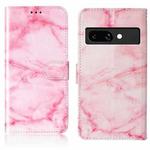 For Google Pixel 9a Colored Drawing Marble Pattern Leather Phone Case(Pink Marble)