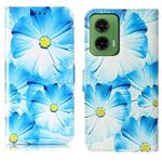 For Motorola Moto G35 Colored Drawing Marble Pattern Leather Phone Case(Blue Flower)