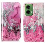 For Motorola Moto G35 Colored Drawing Marble Pattern Leather Phone Case(Pink Seawater)