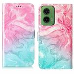 For Motorola Moto G35 Colored Drawing Marble Pattern Leather Phone Case(Pink Green Marble)