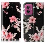 For Motorola Moto G55 Colored Drawing Marble Pattern Leather Phone Case(Azalea)