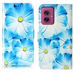 For Motorola Moto G55 Colored Drawing Marble Pattern Leather Phone Case(Blue Flower)