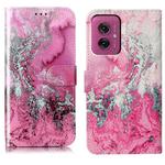 For Motorola Moto G55 Colored Drawing Marble Pattern Leather Phone Case(Pink Seawater)