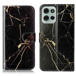 For Motorola Moto G75 Colored Drawing Marble Pattern Leather Phone Case(Black Gold Marble)