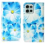 For Motorola Moto G75 Colored Drawing Marble Pattern Leather Phone Case(Blue Flower)