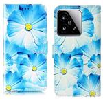 For Xiaomi 15 Colored Drawing Marble Pattern Leather Phone Case(Blue Flower)