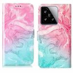 For Xiaomi 15 Colored Drawing Marble Pattern Leather Phone Case(Pink Green Marble)
