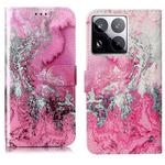 For Xiaomi 15 Pro Colored Drawing Marble Pattern Leather Phone Case(Pink Seawater)
