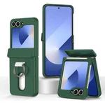 For Samsung Galaxy Z Flip6 5G Folding Central Axis Card Bag Phone Case with Ring(Dark Green)