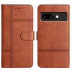 For Google Pixel 9a Cowhide Texture Stitching Leather Phone Case(Brown)