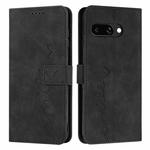 For Google Pixel 9a Skin Feel Heart Embossed Leather Phone Case with Long Lanyard(Black)