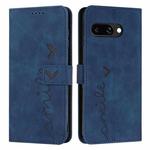 For Google Pixel 9a Skin Feel Heart Embossed Leather Phone Case with Long Lanyard(Blue)