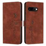 For Google Pixel 9a Skin Feel Heart Embossed Leather Phone Case with Long Lanyard(Brown)