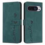 For Google Pixel 10 / 10 Pro Skin Feel Heart Embossed Leather Phone Case with Long Lanyard(Green)