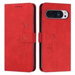 For Google Pixel 10 / 10 Pro Skin Feel Heart Embossed Leather Phone Case with Long Lanyard(Red)