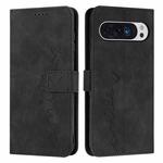 For Google Pixel 10 Pro XL Skin Feel Heart Embossed Leather Phone Case with Long Lanyard(Black)