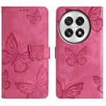 For OnePlus 13 Skin-feel Embossed Butterfly Leather Phone Case(Rose Red)