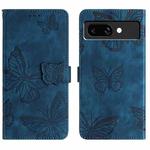 For Google Pixel 9a Skin-feel Embossed Butterfly Leather Phone Case(Blue)