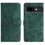 For Google Pixel 9a Skin-feel Embossed Butterfly Leather Phone Case(Green)