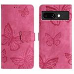 For Google Pixel 9a Skin-feel Embossed Butterfly Leather Phone Case(Rose Red)