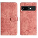 For Google Pixel 9a Skin-feel Embossed Butterfly Leather Phone Case(Pink)