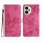 For Honor 400 Global Skin-feel Embossed Butterfly Leather Phone Case(Rose Red)