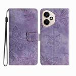 For Honor 400 Global Skin-feel Embossed Butterfly Leather Phone Case(Purple)