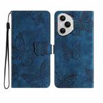 For Honor 400 Pro Global Skin-feel Embossed Butterfly Leather Phone Case(Blue)