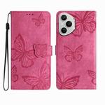 For Honor 400 Pro Global Skin-feel Embossed Butterfly Leather Phone Case(Rose Red)
