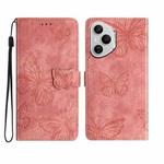 For Honor 400 Pro Global Skin-feel Embossed Butterfly Leather Phone Case(Pink)