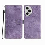 For Honor 400 Pro Global Skin-feel Embossed Butterfly Leather Phone Case(Purple)