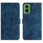 For Motorola Moto G35 Skin-feel Embossed Butterfly Leather Phone Case(Blue)