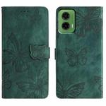 For Motorola Moto G35 Skin-feel Embossed Butterfly Leather Phone Case(Green)