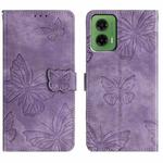 For Motorola Moto G35 Skin-feel Embossed Butterfly Leather Phone Case(Purple)