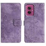 For Motorola Moto G55 Skin-feel Embossed Butterfly Leather Phone Case(Purple)