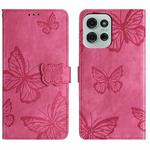 For Motorola Moto G75 Skin-feel Embossed Butterfly Leather Phone Case(Rose Red)