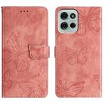 For Motorola Moto G75 Skin-feel Embossed Butterfly Leather Phone Case(Pink)