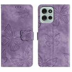 For Motorola Moto G75 Skin-feel Embossed Butterfly Leather Phone Case(Purple)