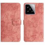 For Xiaomi 15 Skin-feel Embossed Butterfly Leather Phone Case(Pink)