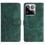 For Xiaomi 15 Pro Skin-feel Embossed Butterfly Leather Phone Case(Green)