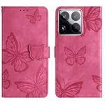 For Xiaomi 15 Pro Skin-feel Embossed Butterfly Leather Phone Case(Rose Red)