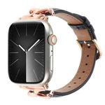 For Apple Watch 46mm / 49mm / 45mm / 44mm X-shaped Buckle Genuine Leather Watch Band(Black)