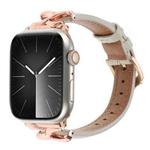 For Apple Watch 46mm / 49mm / 45mm / 44mm X-shaped Buckle Genuine Leather Watch Band(Beige)