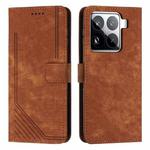 For Xiaomi 15 Pro Skin Feel Stripe Pattern Leather Phone Case with Lanyard(Brown)
