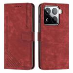 For Xiaomi 15 Pro Skin Feel Stripe Pattern Leather Phone Case with Lanyard(Red)