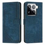 For Xiaomi 15 Pro Skin Feel Stripe Pattern Leather Phone Case with Lanyard(Blue)