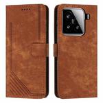 For Xiaomi 15 Skin Feel Stripe Pattern Leather Phone Case with Lanyard(Brown)